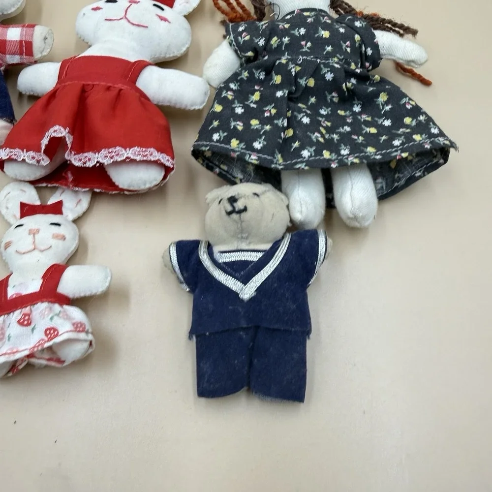 Lot 6 Vintage Handmade‎ Fabric Toys Bunny Bear Doll 1980s Primitive Retro Plush